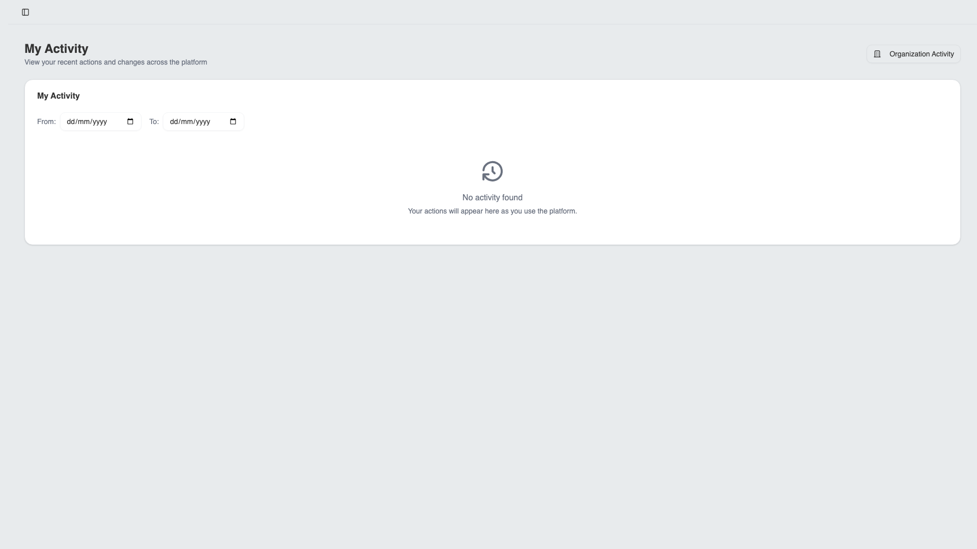 Activity log with audit trail entries