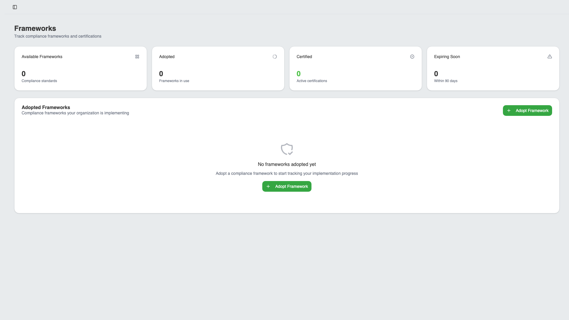 Framework adoption progress with requirement tracking