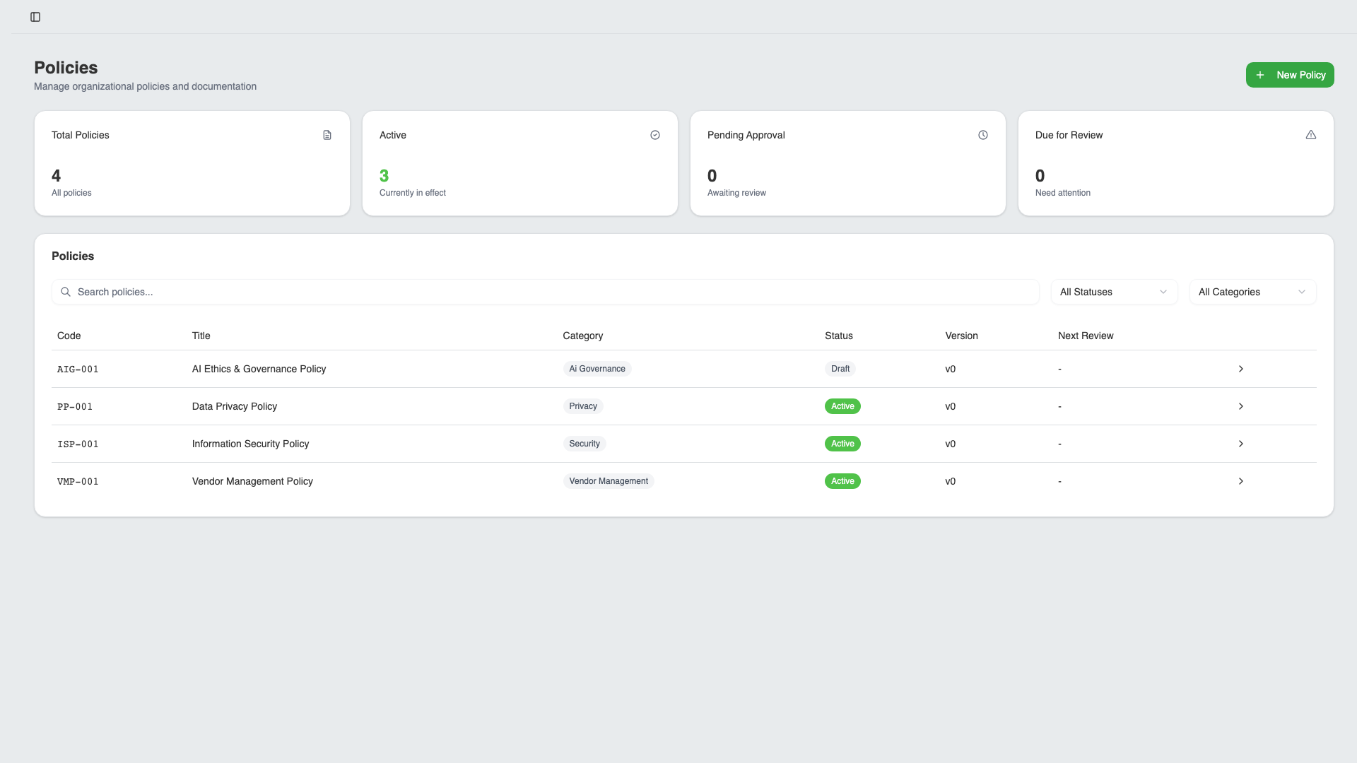 Policy management with version control