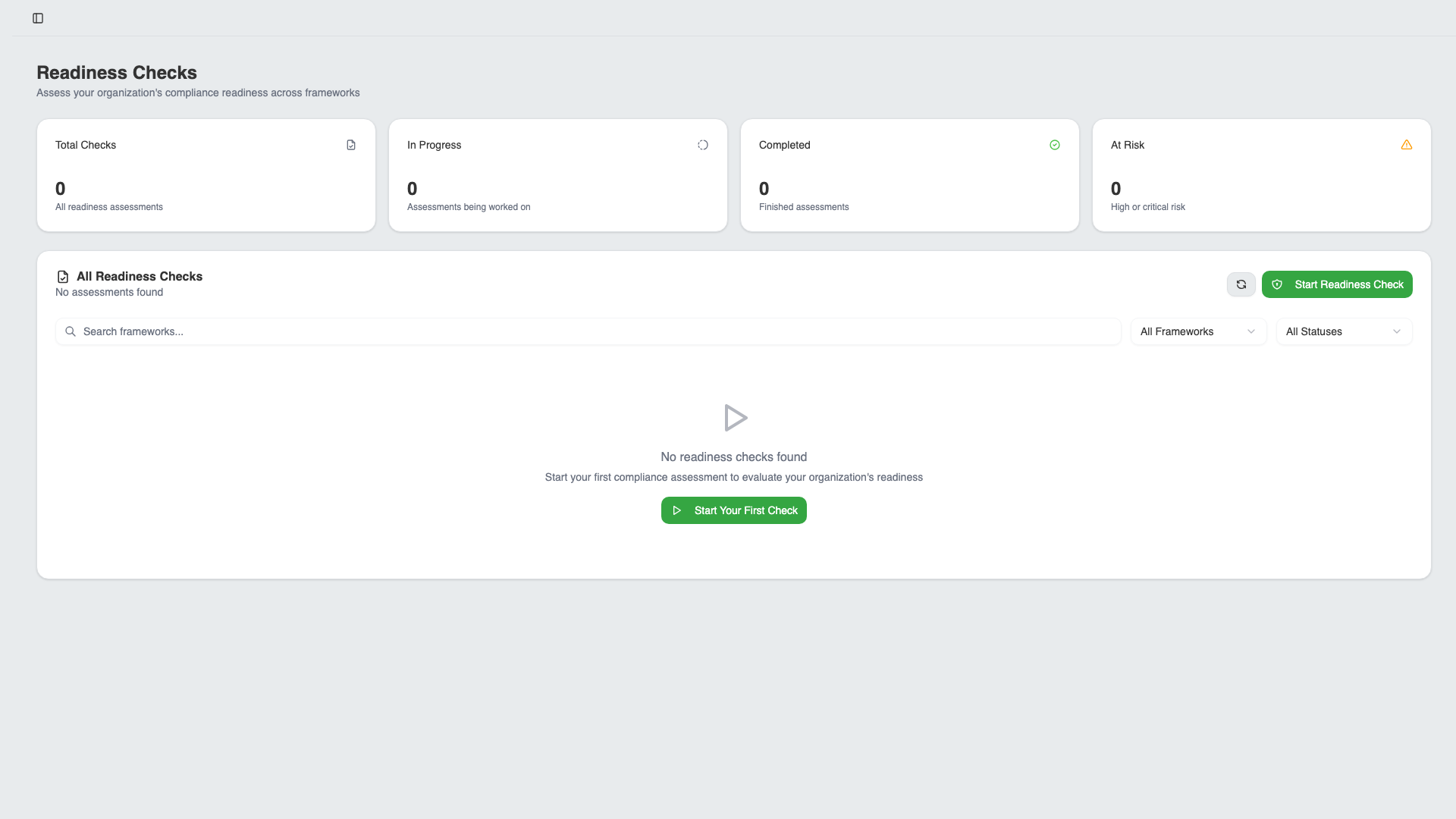 Readiness check with framework compliance scores